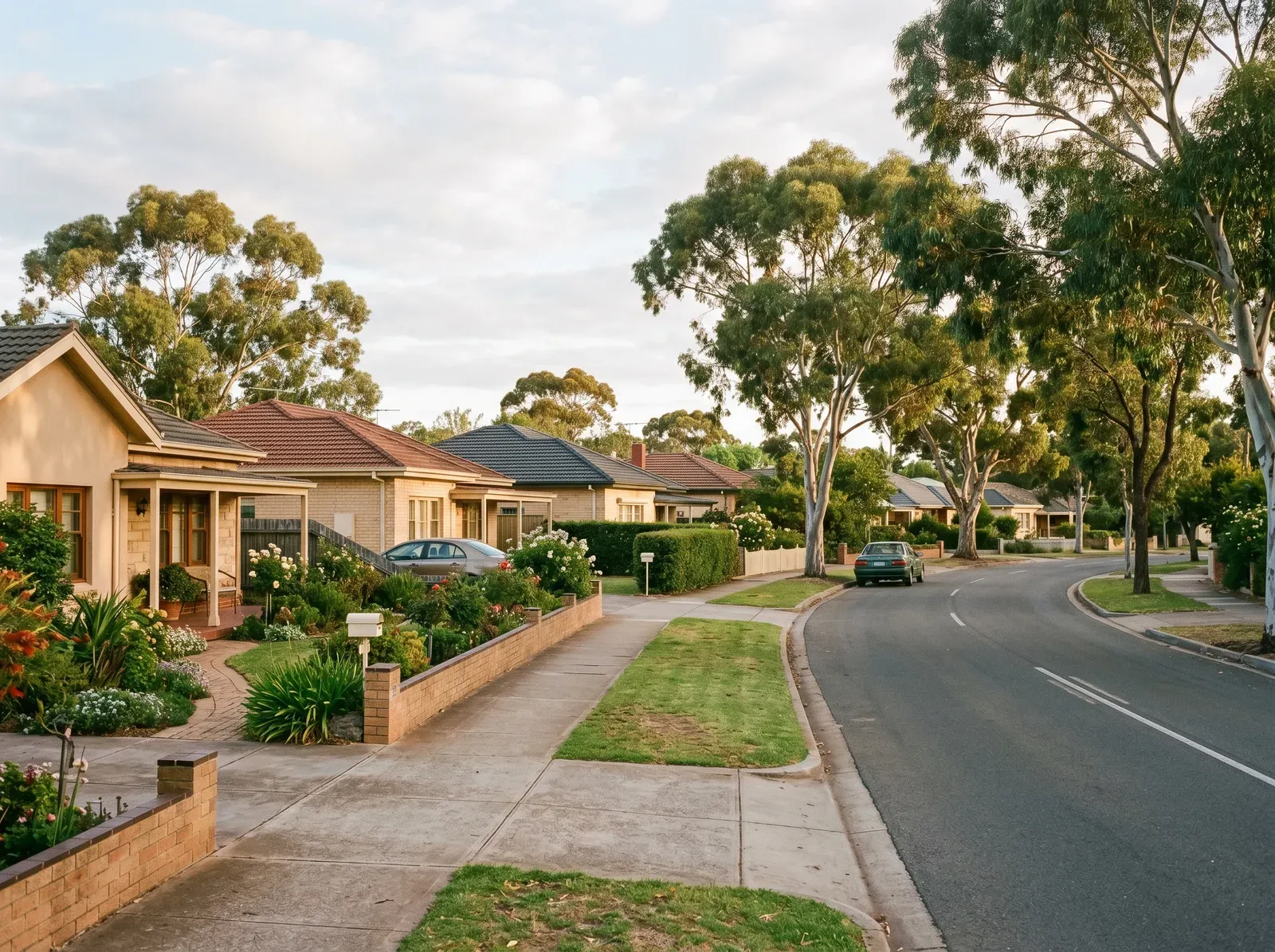 A friendly northern-suburbs Adelaide street in warm light