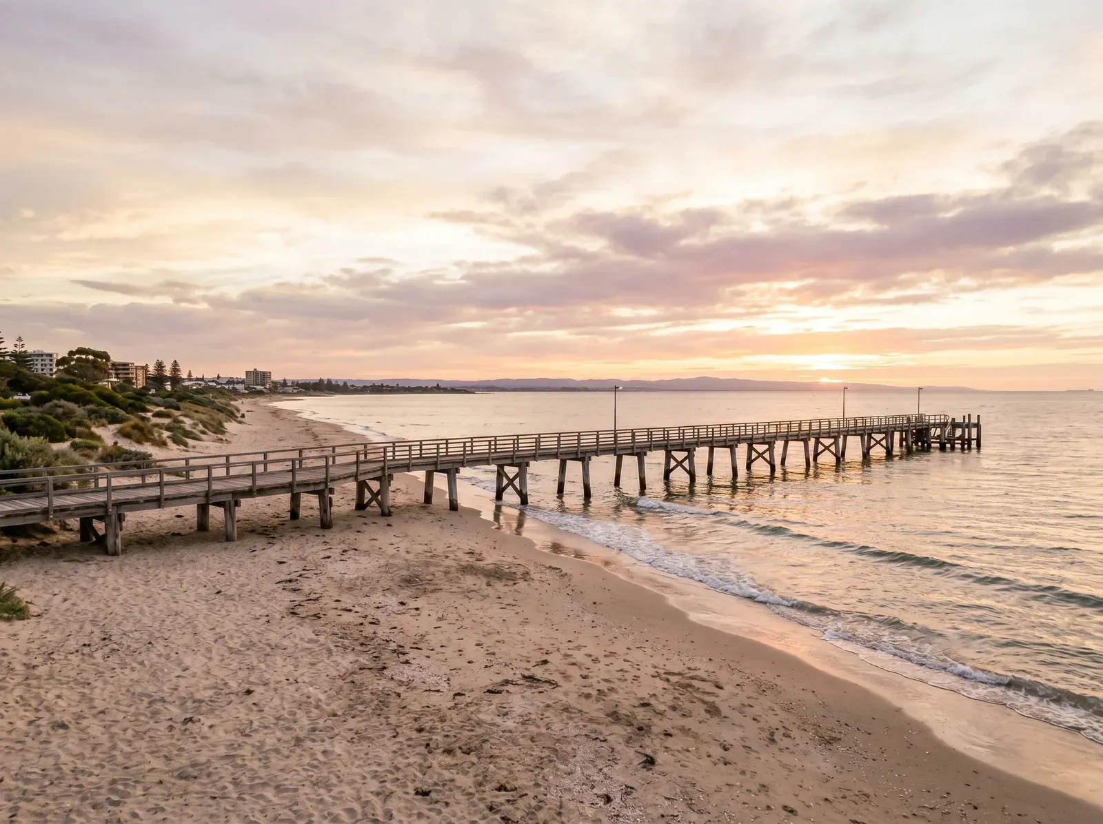 A western Adelaide beach near Henley Beach at sunset
