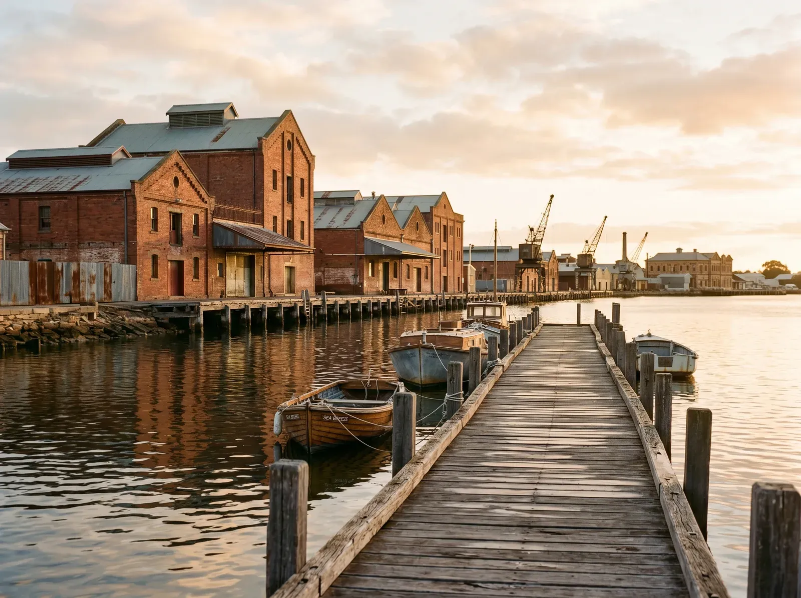 The historic port and western coast near Port Adelaide at golden hour