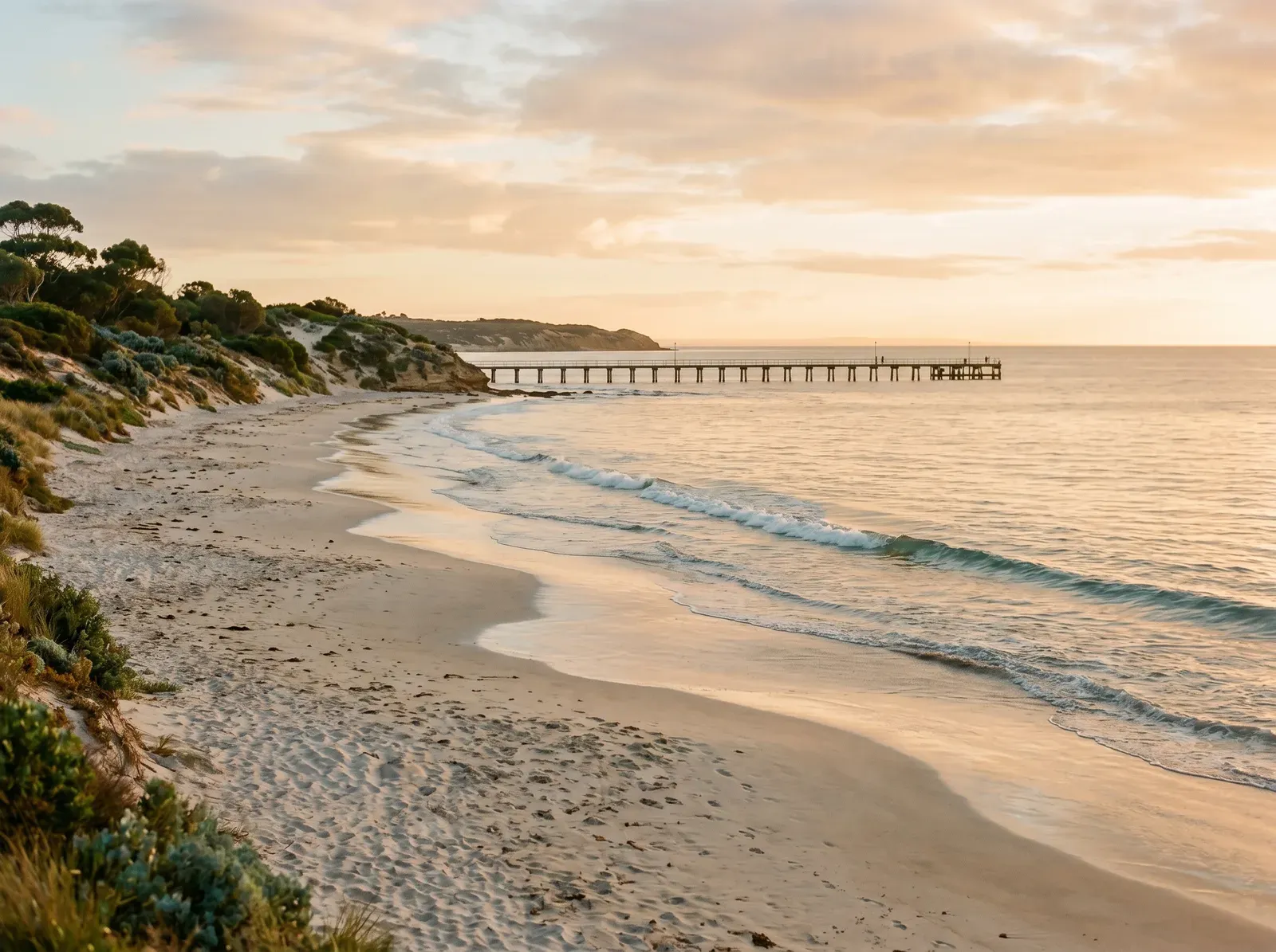 A southern Adelaide beach at golden hour