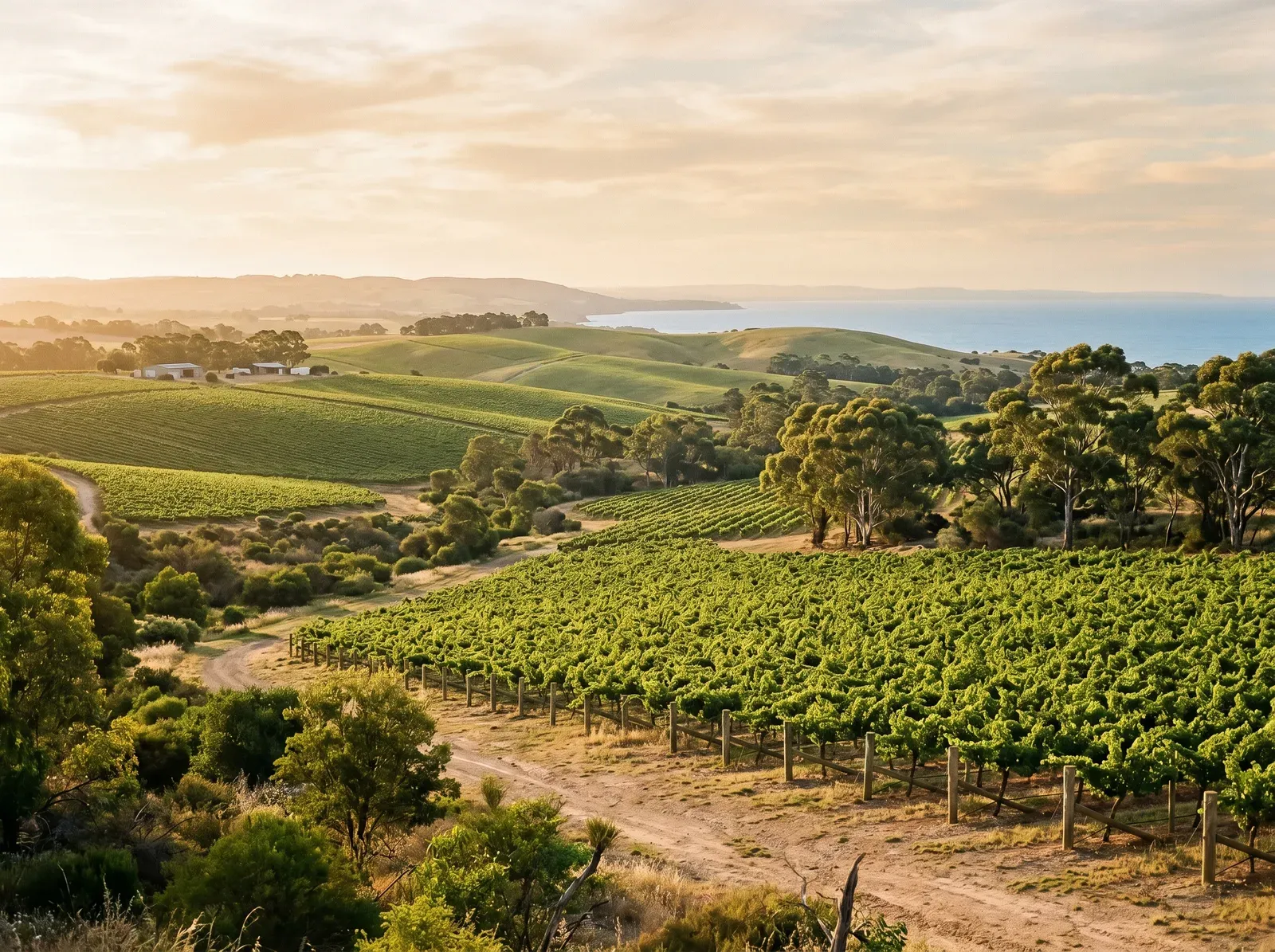 The southern vales and coast near Willunga at golden hour